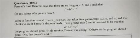 Solved Question 620 Fermats Last Theorem Says That There