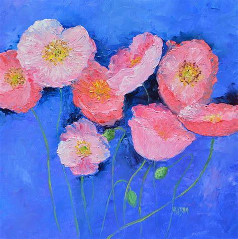 Pink Poppies On Blue Painting By Jan Matson Fine Art America