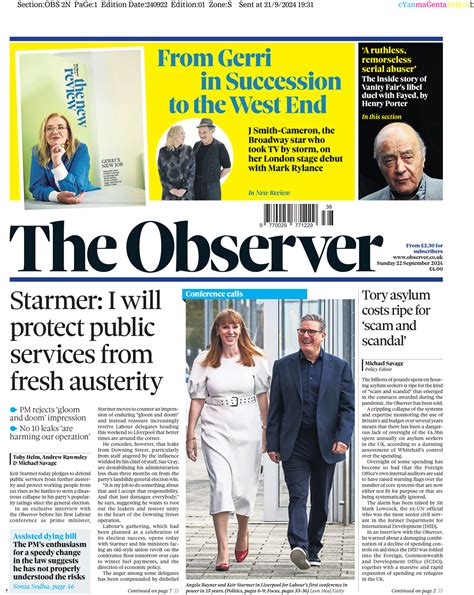 Observer Front Page Nd Of September Tomorrow S Papers Today