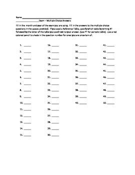 NYS Chemistry Regents Multiple Choice Answer Sheet By Doc P Chemistry