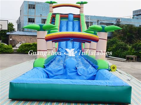 Coconut Tree Theme Inflatable Water Slide With Pool YL Inflatables