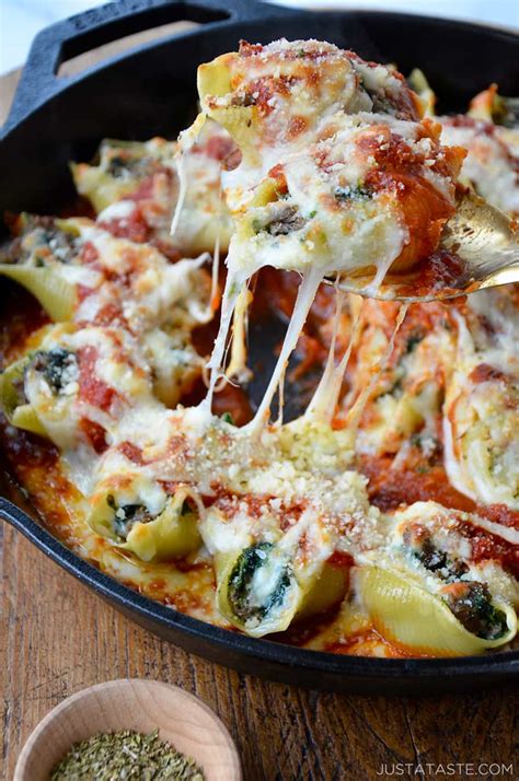 Stuffed Shells With Meat Cheese And Spinach Just A Taste