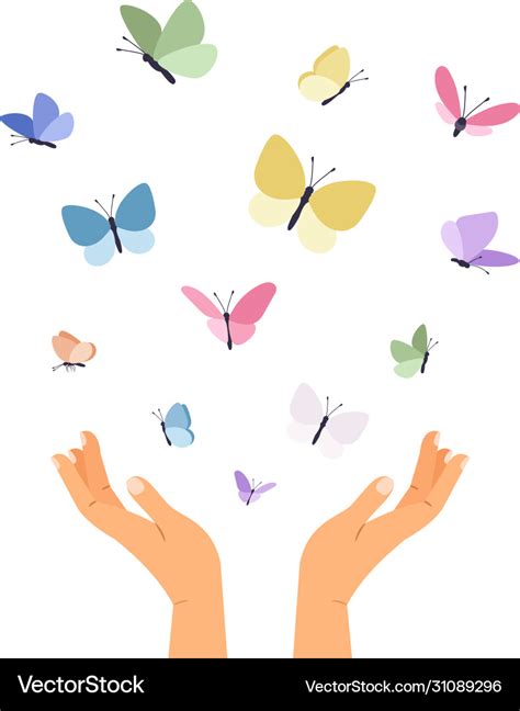 Butterflies Flying From Open Hands Royalty Free Vector Image