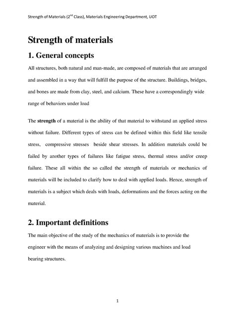 Strengthof Materials 1 - Strength of materials 1. General concepts All ...