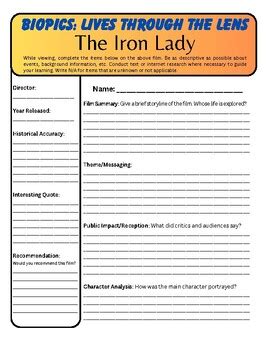 The Iron Lady Movie Worksheet Margaret Thatcher Biopic TPT