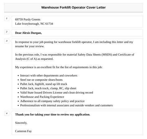 Warehouse Forklift Operator Cover Letter Velvet Jobs