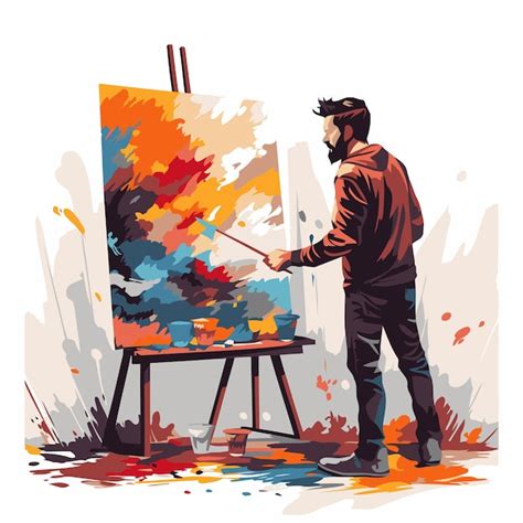 Pintura De Artista En Lienzo Con Pincel Y Paleta Arte Y Creatividad