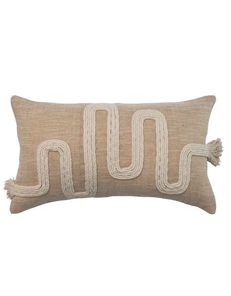 Natural Cotton And Jute Lumbar Pillow Wfringe Styron And Hughes Interiors Ecommerce