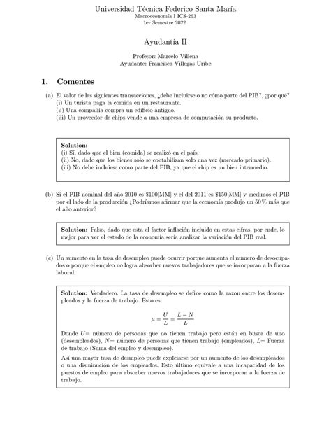 Pauta Ayudantía 2 Macroeconomía Universidad T ecnica Federico Santa