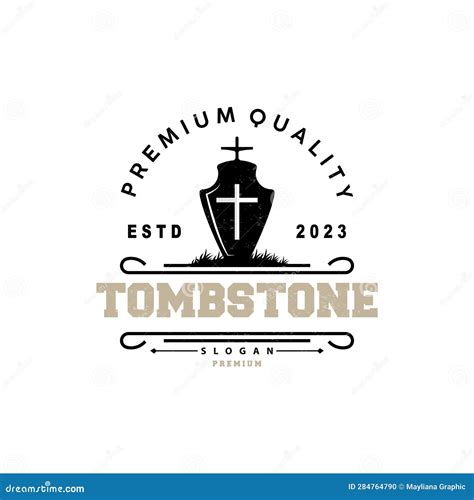 Tombstone Logo Tomb Cemetery Cross Vector Vintage Label Retro Badge