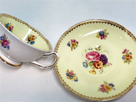 Royal Grafton Teacup And Saucer Antique Teacups Vintage Yellow Floral