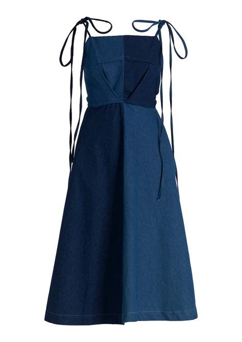 Eliza Faulkner Half Half Canadian Tuxedo Dress Blue Garmentory