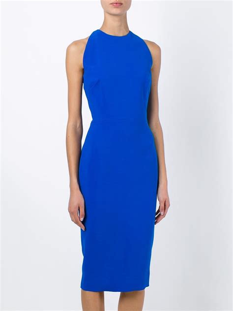 Victoria Beckham Sleeveless Fitted Dress In Blue Lyst