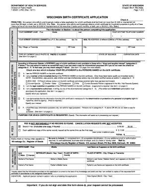 Fillable Online Co Winnebago Wi Wisconsin Birth Certificate Application