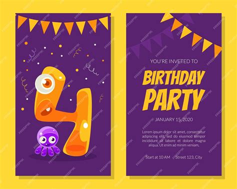 Plantilla De Tarjeta De Invitación Para La Fiesta De Cumpleaños Pósters De Pancartas Con