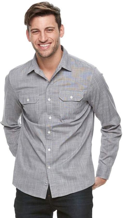 Apt 9 Mens Premier Flex Slim Fit Stretch Woven Button Down Shirt