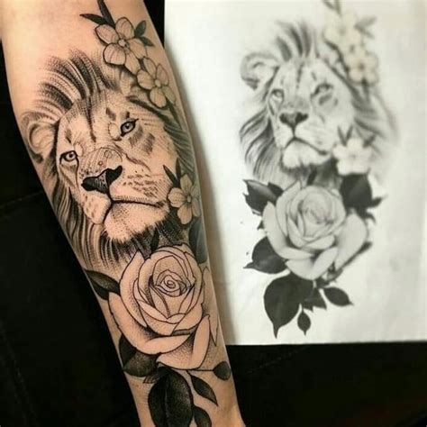 Lion And Rose Tattoo