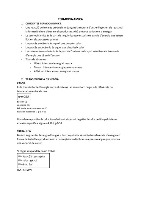 Termodinàmica Quimica TermodinÀmica 1 Conceptes TermodinÀmics Una Reacció Química Es