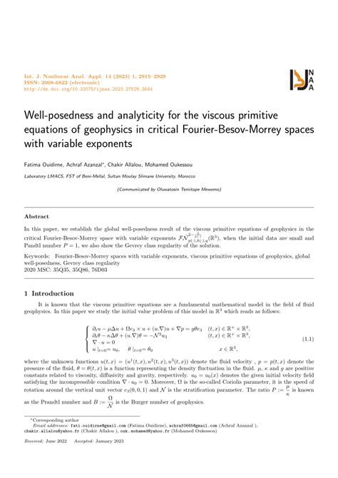 Pdf Well Posedness And Analyticity For The Viscous Primitive