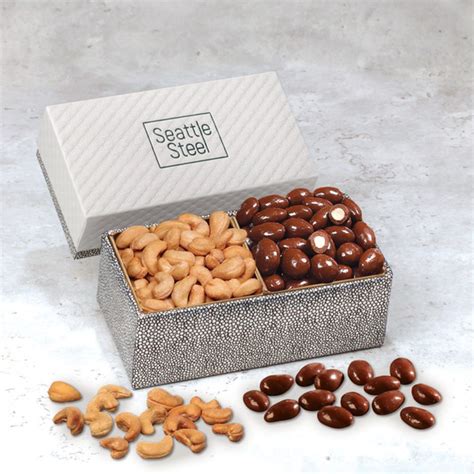 Promotional Chocolate Almonds Cashews In Pillow Top T Box Personalized With Your Custom Logo