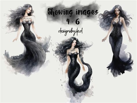 Gothic Mermaid Clipart Watercolor Fantasy Underwater Digital Graphics ...