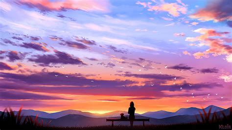 A Girl Sitting Alone In The Sunset Anime