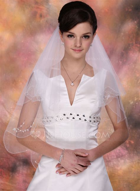 Two Tier Elbow Bridal Veils With Beaded Edge Jj S House