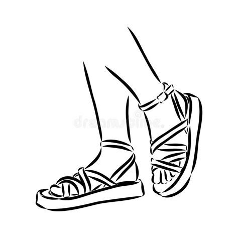 Strap Sandal Outline Drawing Vector Strap Sandal In A Sketch Style