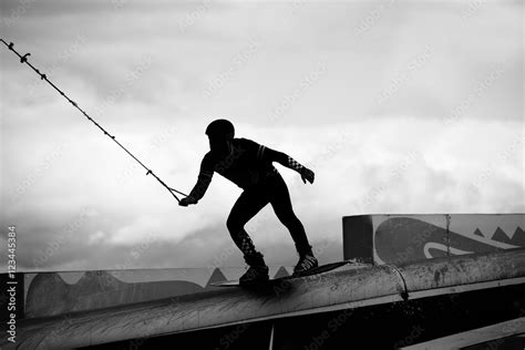Wakeboarder Making Tricks In Park Extreme Life Concept Copy Space For