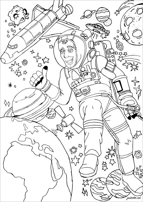 Spacewalk For Thomas Pesquet Anti Stress Adult Coloring Pages