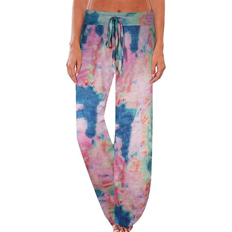 Womens Comfy Floral Print High Waist Drawstring Palazzo Wide Leg Pant