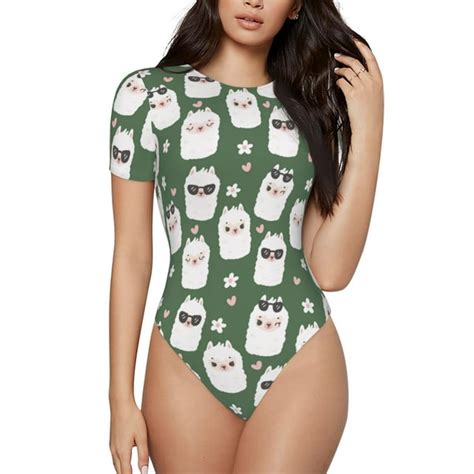 Easygdp Alpaca Faces Womens One Piece Swimsuit Slim Fit Crew Neck