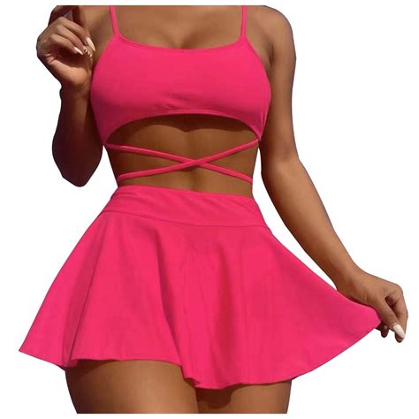 Qyzeu Womens Swimsuits Tankini Women Swimsuit Women S Solid Color Bikini Three Piece Swimsuit
