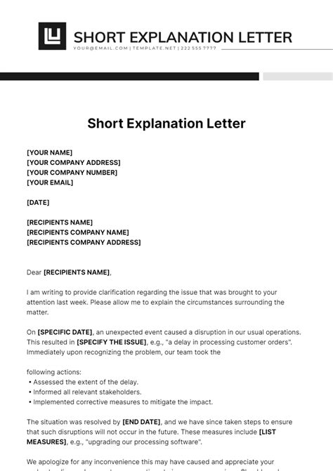 Free Short Explanation Letter Template Edit Online And Download