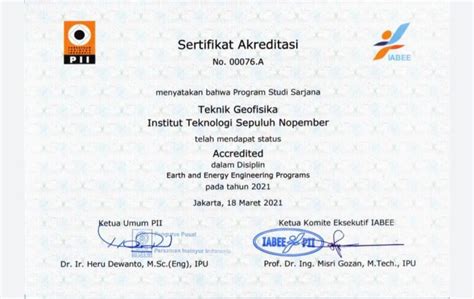 Sertifikat IABEE Teknik Geofisika ITS Departemen Teknik Geofisika