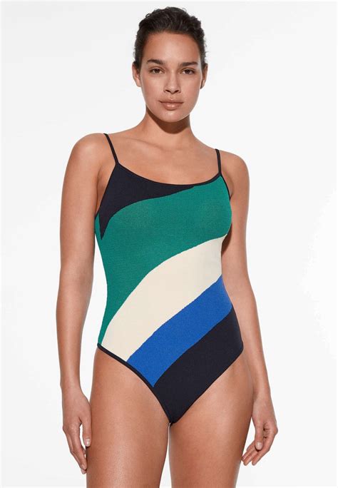 Oysho Intarsia Wave Maillot De Bain Light Blue Bleu Clair Zalando Be