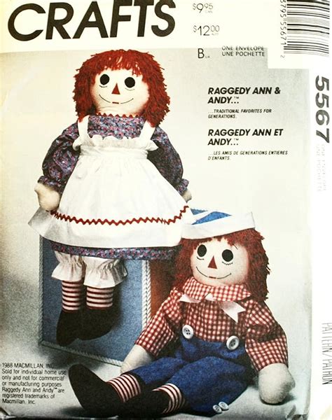 Mccalls 8378 Crafts Sewing Pattern Stuffed Raggedy Ann And Andy Doll With Clothes Apron And