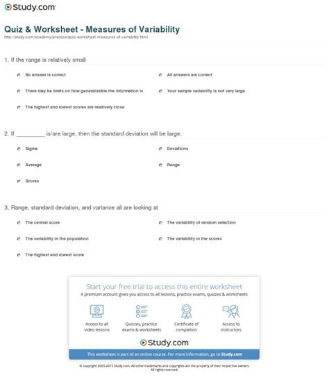 Quiz Worksheet Measures Of Variability Study — Db