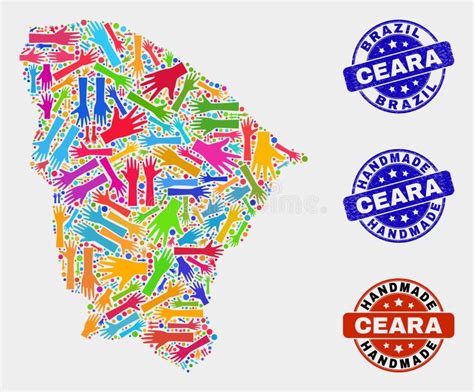 Hand Collage Of Ceara State Map And Grunge Handmade Stamps Stock Vector