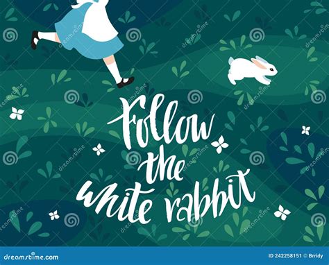 Follow The White Rabbit Vector Illustration The Girl Alice Runs After