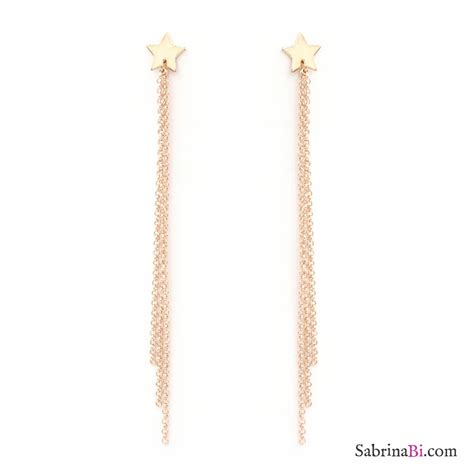 Orecchini Lunghissimi Argento 925 Oro Rosa Stella E Catene La Vie