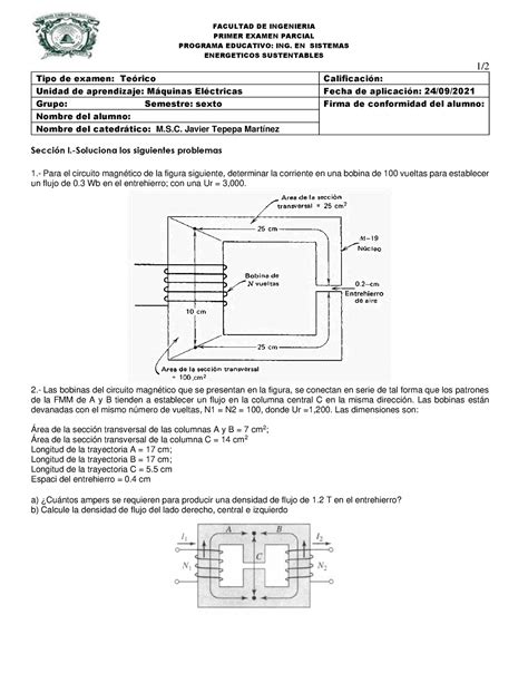 Examen 1erparcial Maquinas I 2021B 1 2 FACULTAD DE INGENIERIA