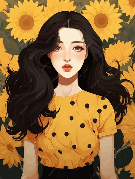 Premium Vector Girl With Sunflower