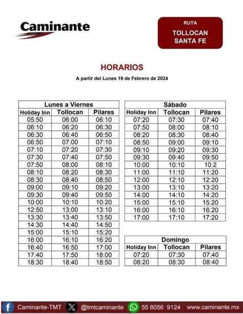 Nuevos Horarios De Los Autobuses Caminante En La Ruta Toluca Santa Fe