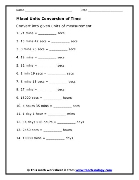 Time Conversion Worksheets