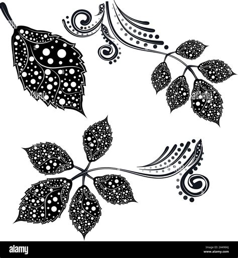 Ornamental Leaf Silhouette With Dots Pattern Illustration Stock Vector