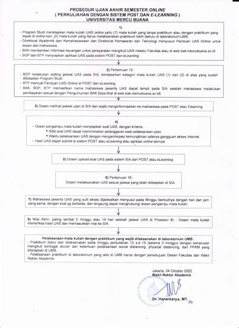 Prosedur Ujian Akhir Semester Online Perkuliahan Dengan Sistem POST