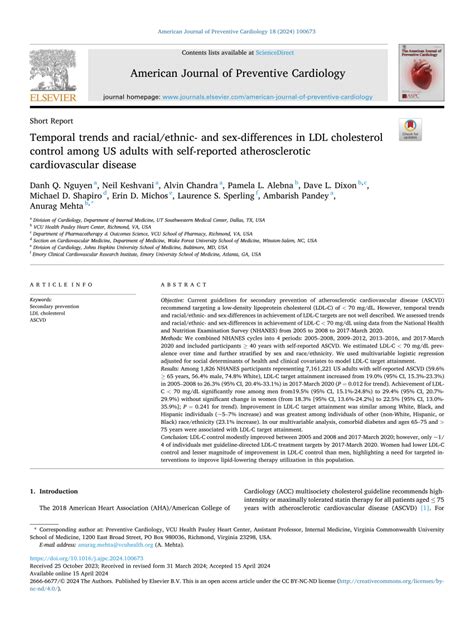 Pdf Temporal Trends And Racialethnic And Sex Differences In Ldl