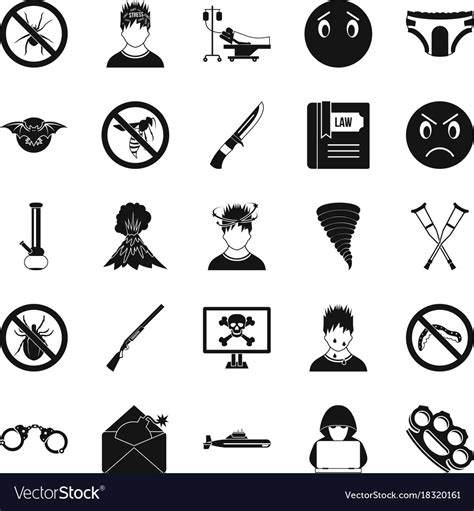 Phobia Icons Set Simple Style Royalty Free Vector Image