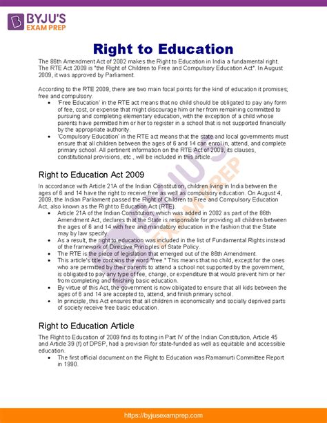 Right To Education Upsc Notes 58 Right To Education The 86th